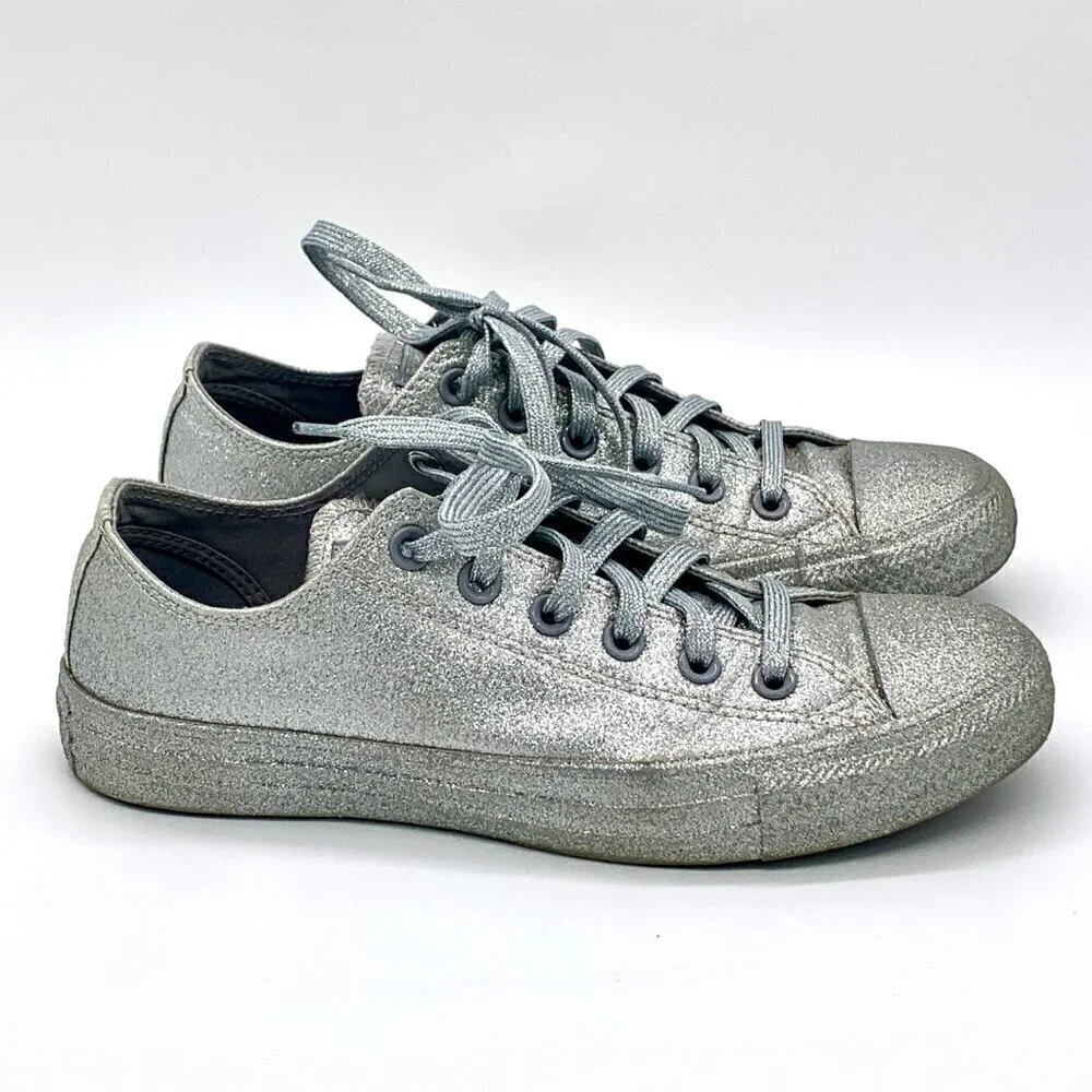 Converse All-Star Chuck Taylor Silver Glitter Low Top Sneakers - Picture 10 of 12